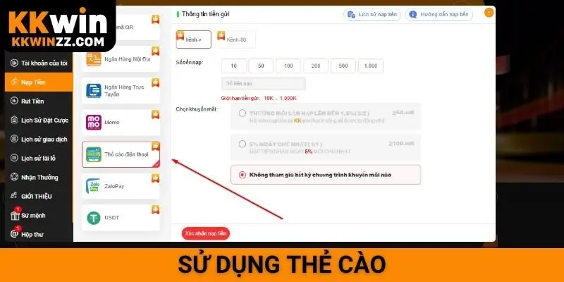 Sử dụng thẻ cào