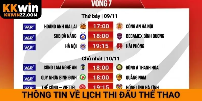 Thông tin về lịch thi đấu thể thao